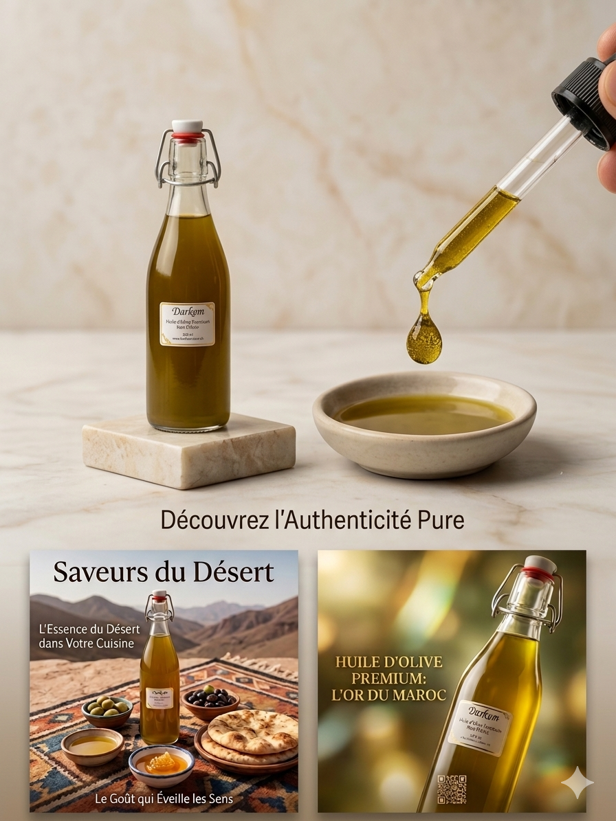 Huile d'olive premium extra vierge non filtrée 100% naturelle 500 ml L'or vert du Maroc Atlas