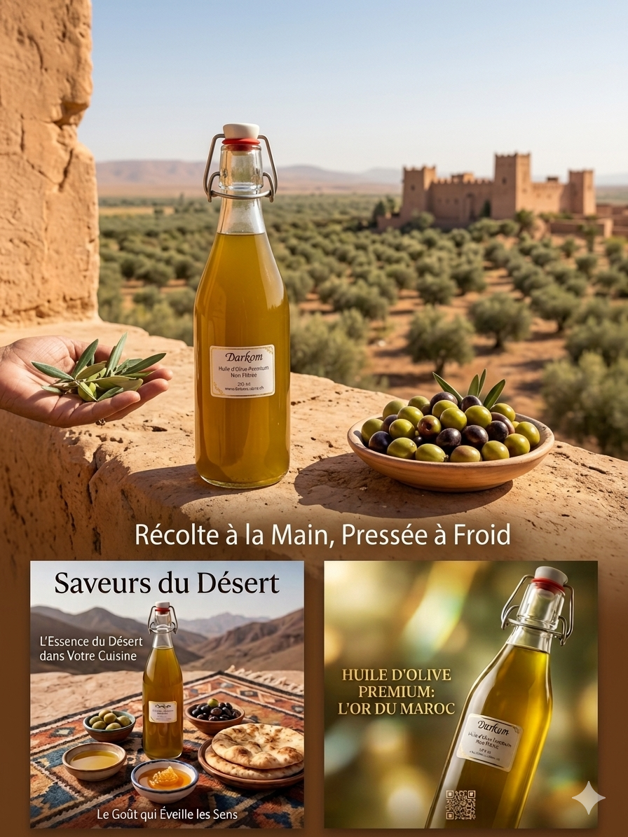 Huile d'olive premium extra vierge non Filtrée L'Or Vert du Maroc atlas 1L